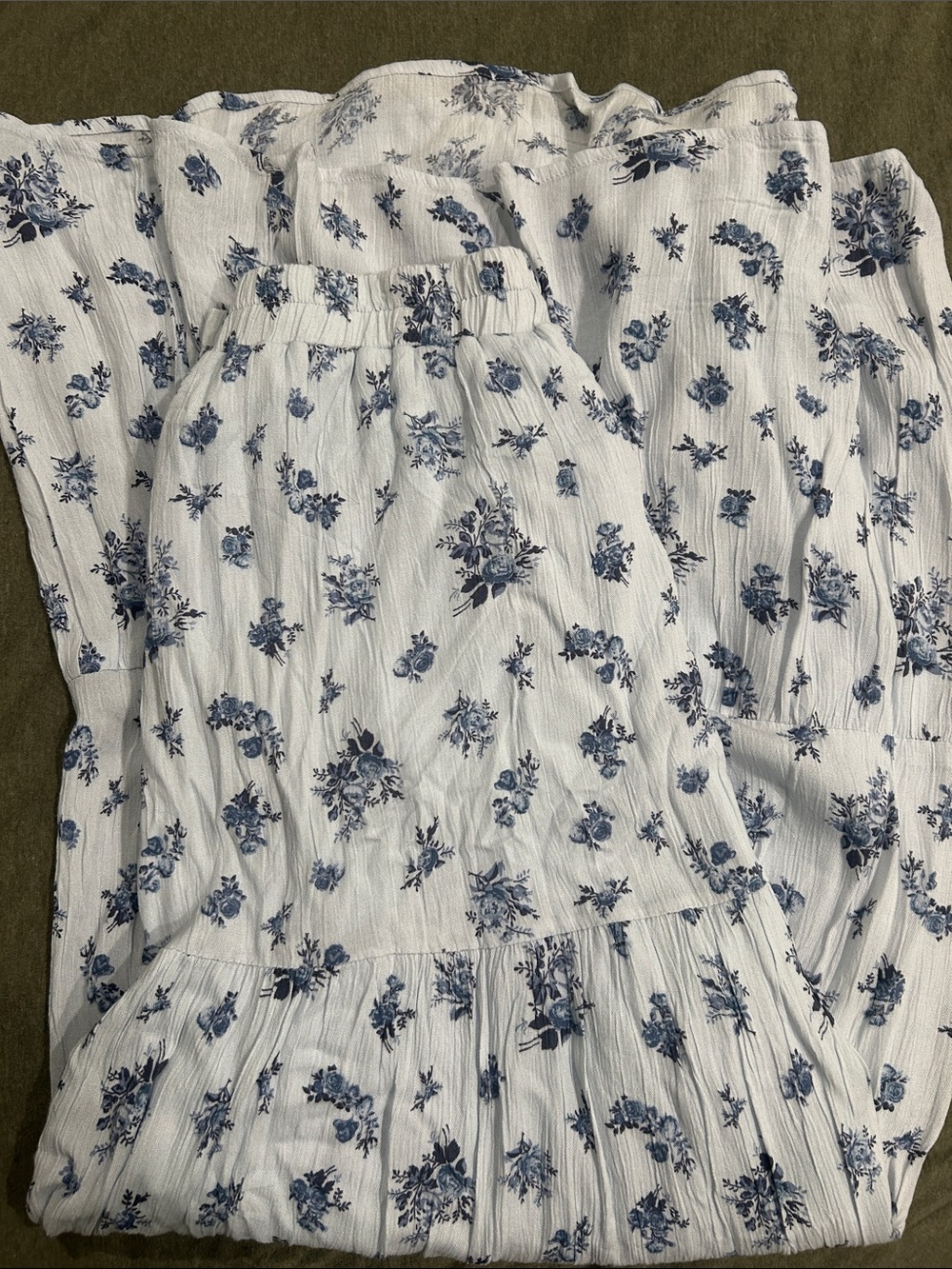 White and Blue Floral Tiered Maxi Skirt - Picture 3 of 3
